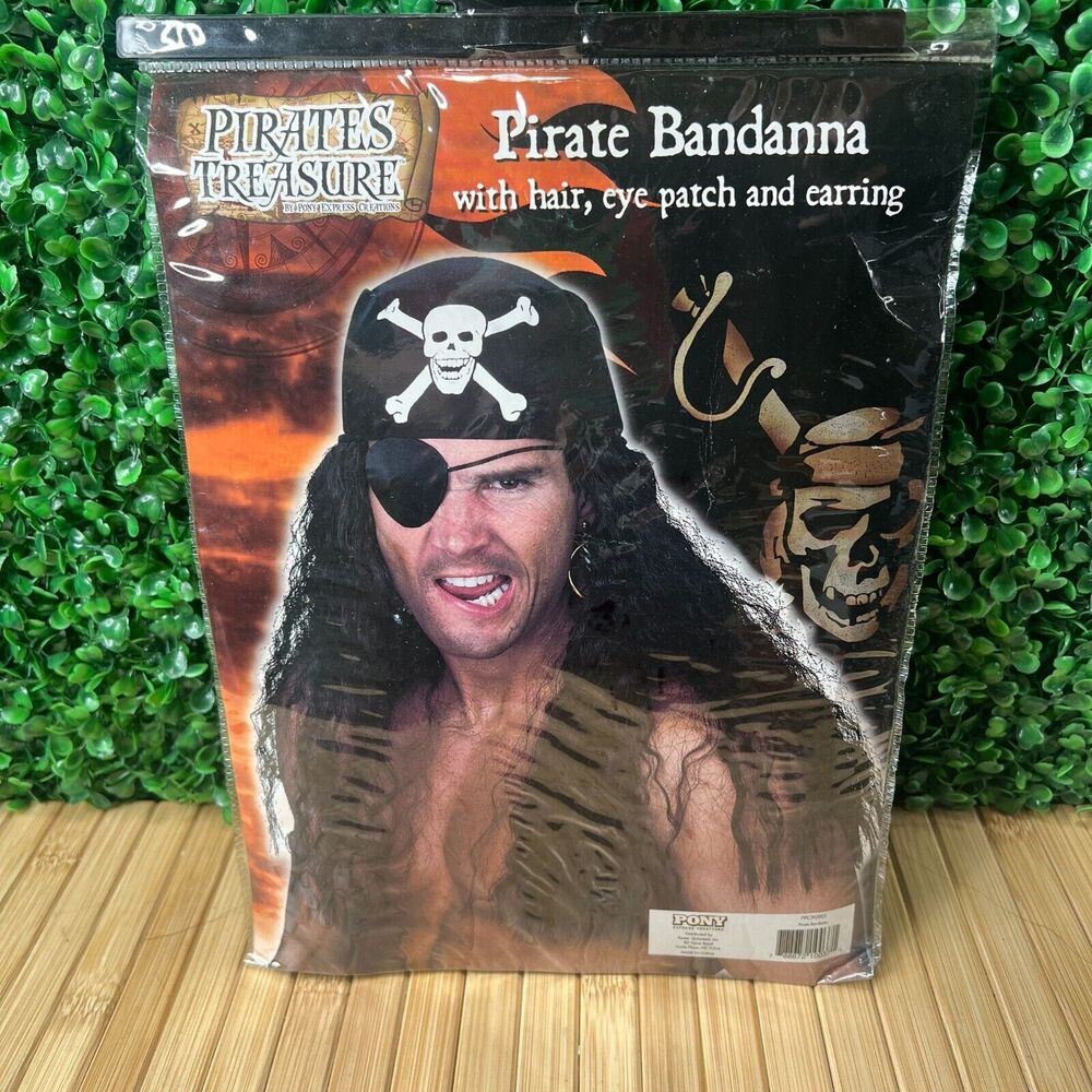 Pirate Wig with Bandana Scarf Bandanna Mens Adult Costume Hair